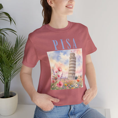 Pisa Floral Illustration T‑Shirt — Leaning Tower Travel Tee