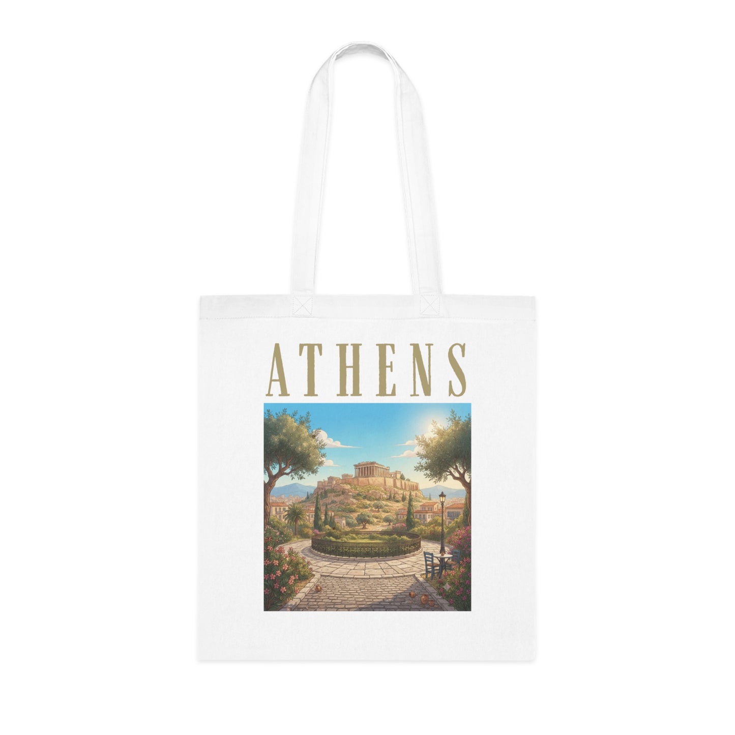 Athens Scenic Tote Bag – Vintage Greek Travel Cotton Tote