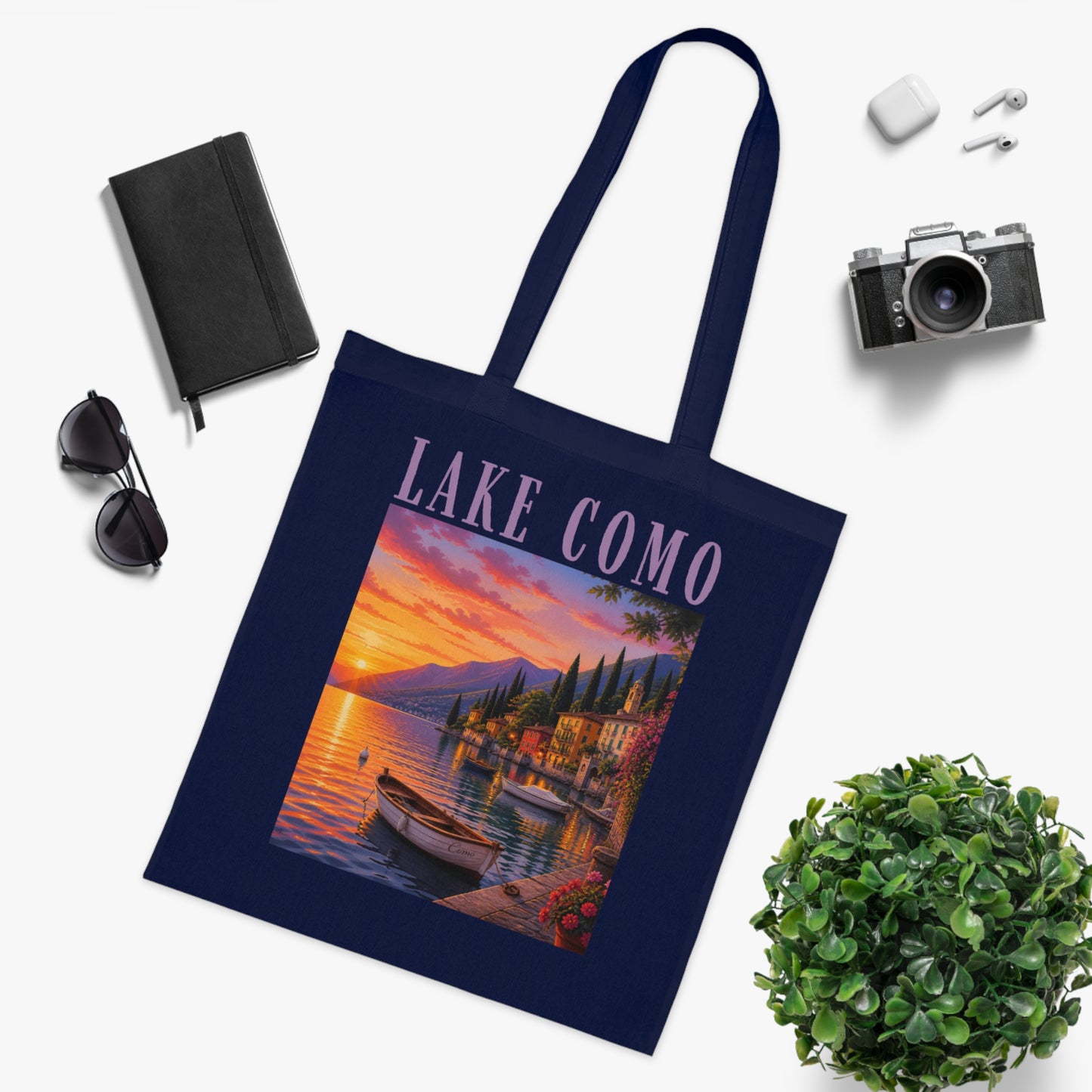 Lake Como Sunset Tote Bag — Italian Lakeside Travel Cotton Tote
