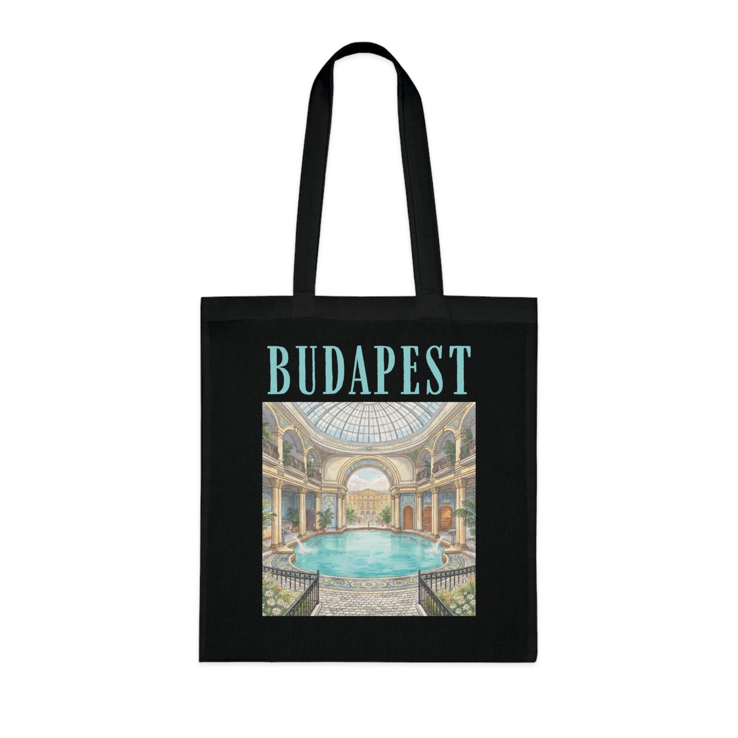 Budapest Thermal Bath Cotton Tote — Vintage Spa Illustration Travel Bag