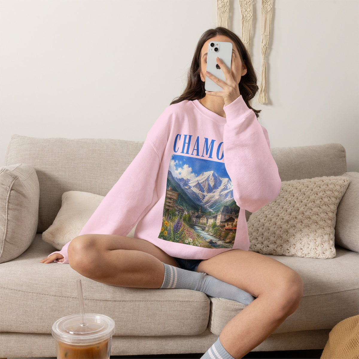 Chamonix Mountain Crewneck Sweatshirt — Alpine Scenic Graphic