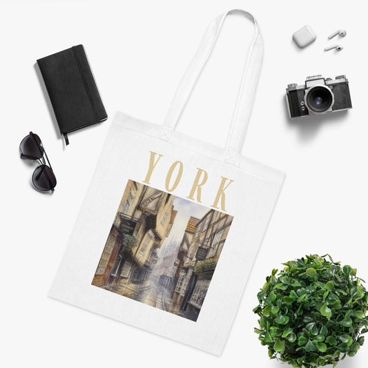 York Vintage Street Cotton Tote Bag — Scenic Cityscape Market Tote
