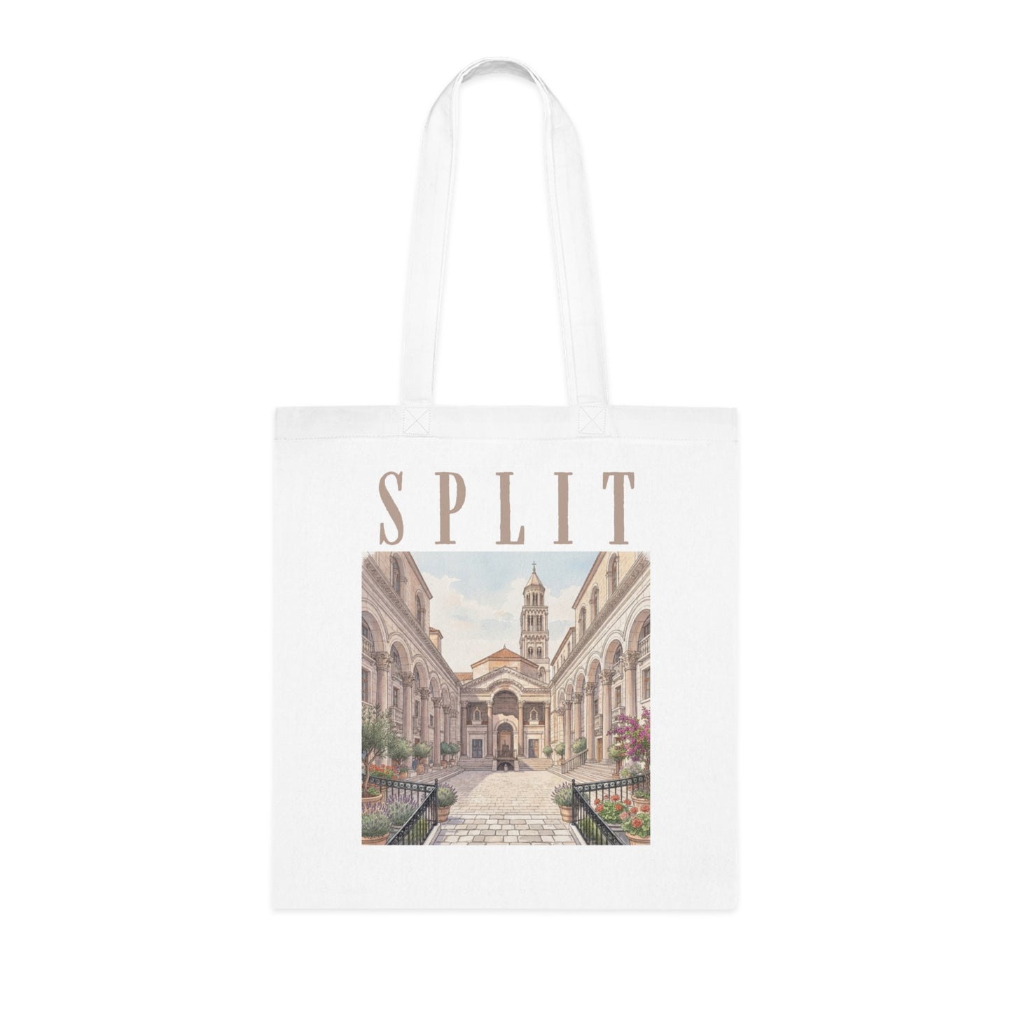 Split Travel Tote Bag – Vintage European Cityscape Cotton Shopper