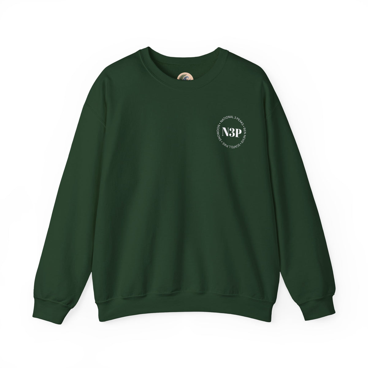 Minimal 'N3P' National 3 Peaks Logo Crewneck Sweatshirt – Small Chest Emblem, Casual Everyday Pullover