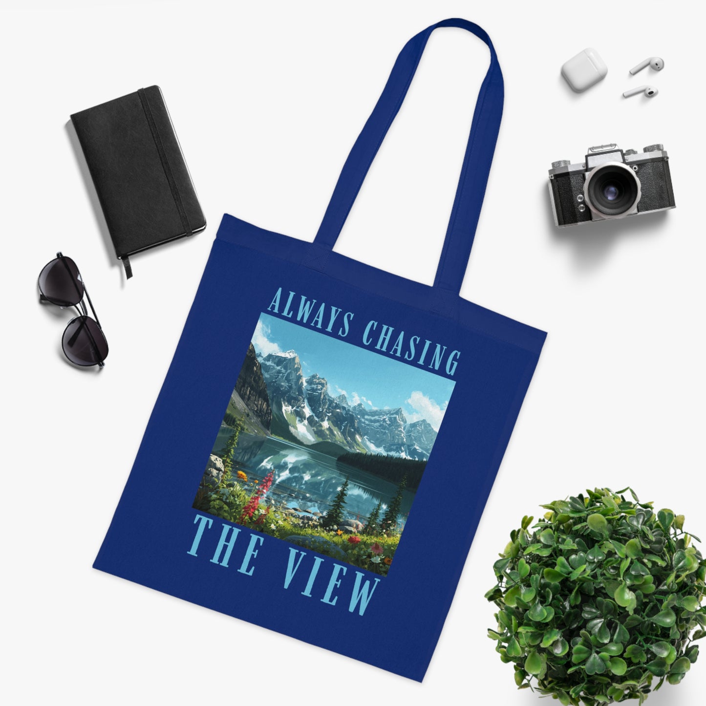Always Chasing The View Cotton Tote — Scenic Mountain Lake Oeschinese Travel Tote