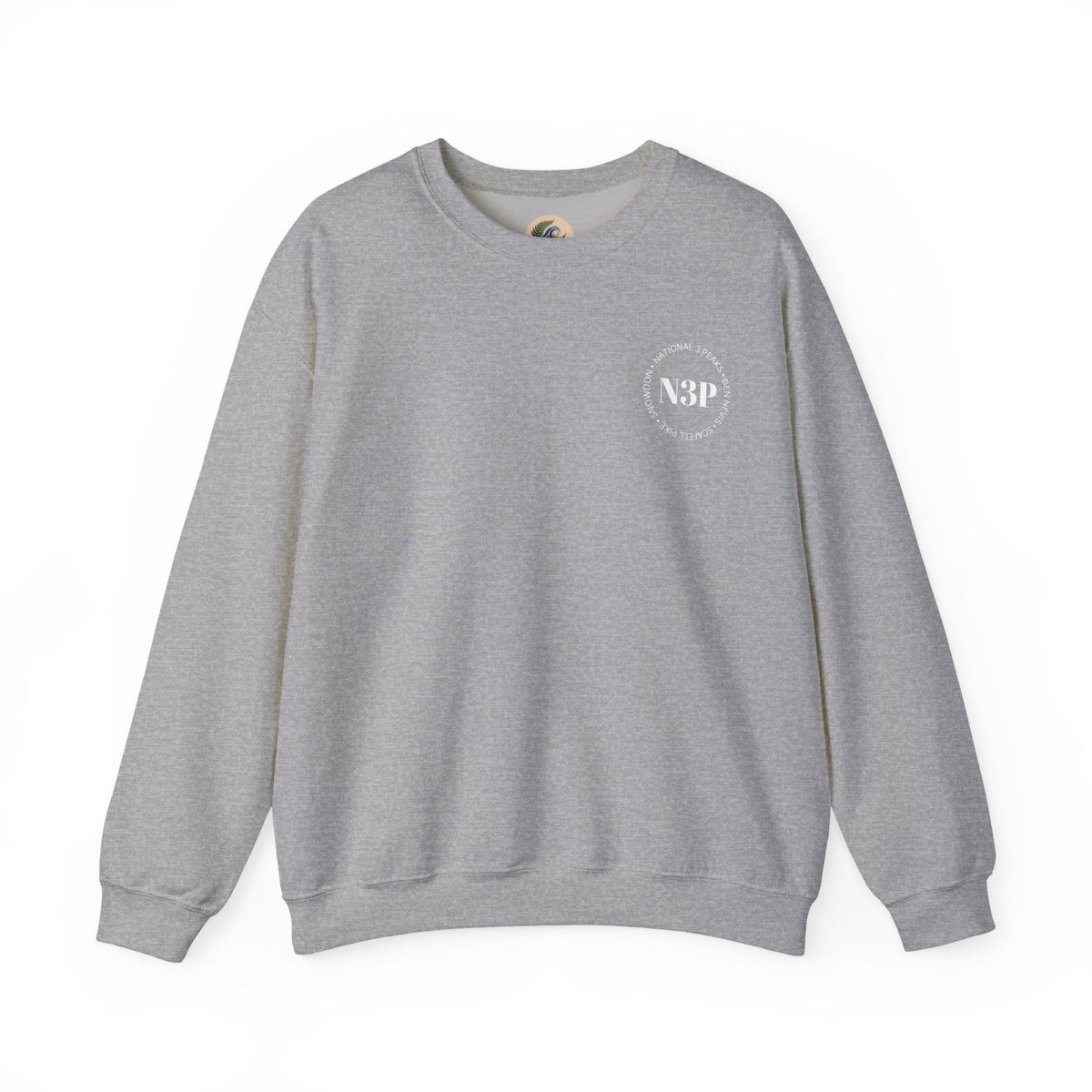Minimal 'N3P' National 3 Peaks Logo Crewneck Sweatshirt – Small Chest Emblem, Casual Everyday Pullover