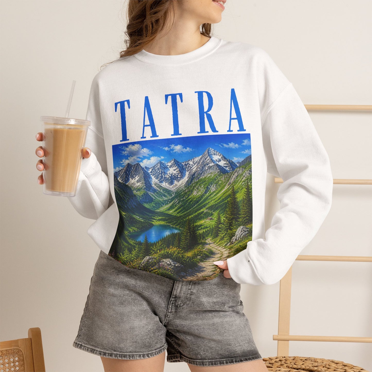 Tatra Mountain Crewneck Sweatshirt — Scenic Alpine Landscape Print