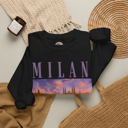 Milan Cathedral Crewneck Sweatshirt – Vintage Travel Cityscape