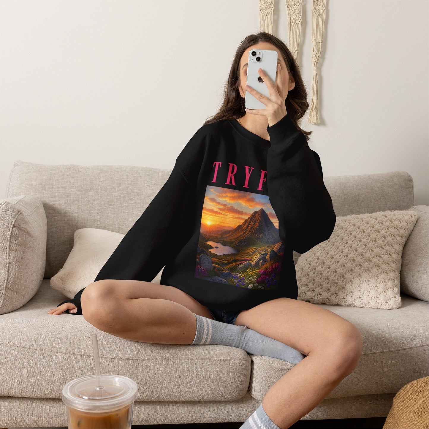Tryfan Mountain Sweatshirt — Scenic Snowdonia Sunset Landscape Crewneck