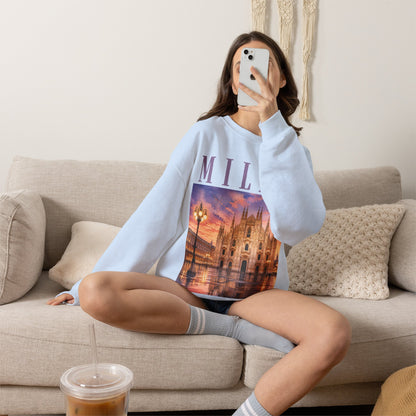 Milan Cathedral Crewneck Sweatshirt – Vintage Travel Cityscape