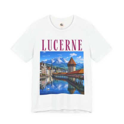 Lucerne Scenic Tee — Vintage Chapel Bridge Switzerland Travel T‑Shirt