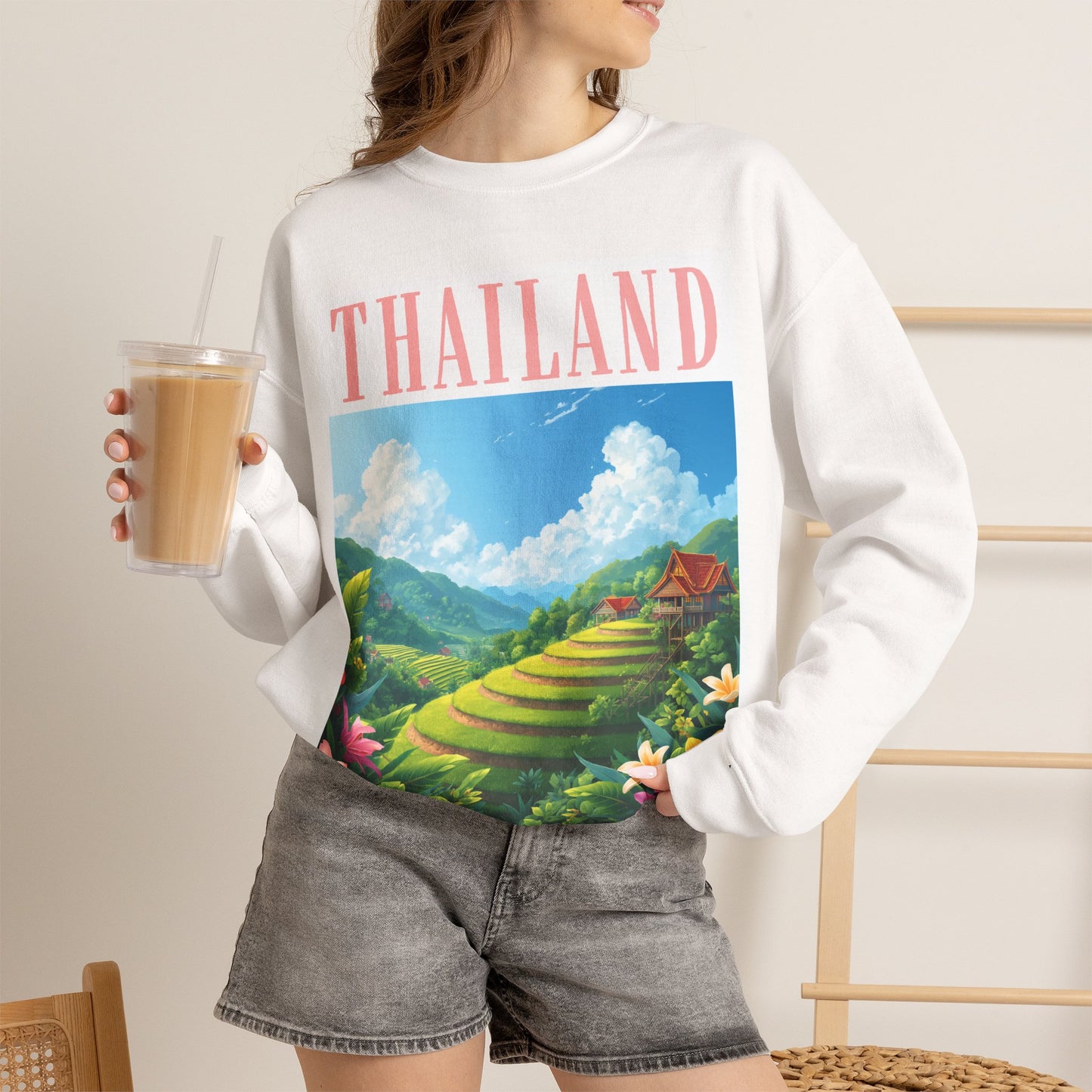 Thailand Scenic Sweatshirt — Tropical Rice Terrace Graphic Crewneck