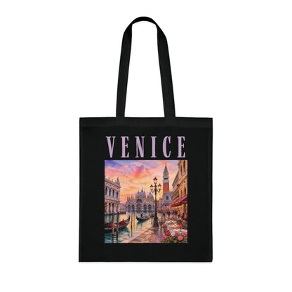 Venice Cotton Tote Bag - Vintage Sunset Canal Travel Tote