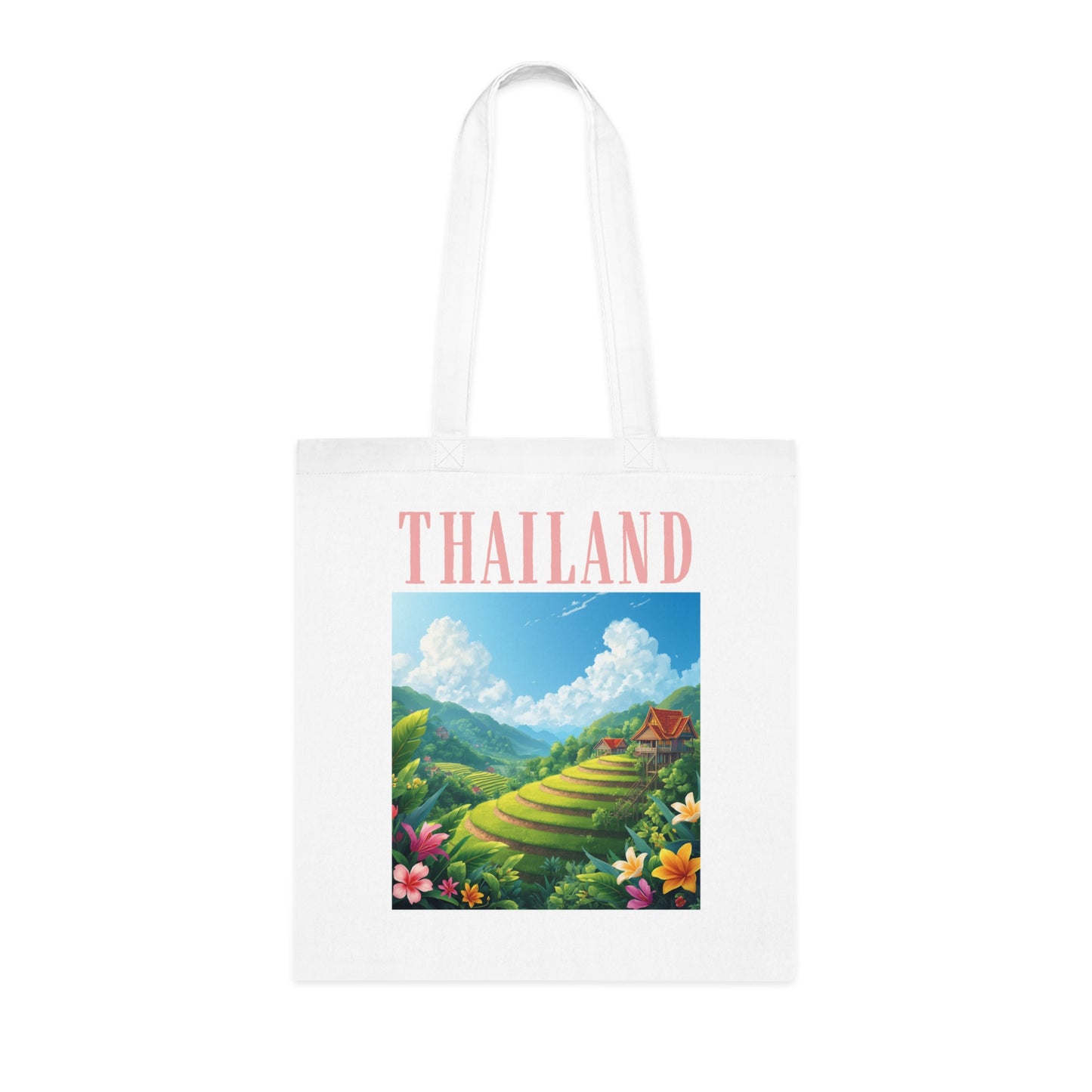 Thailand Scenic Tote Bag — Tropical Rice Terrace Travel Cotton Tote