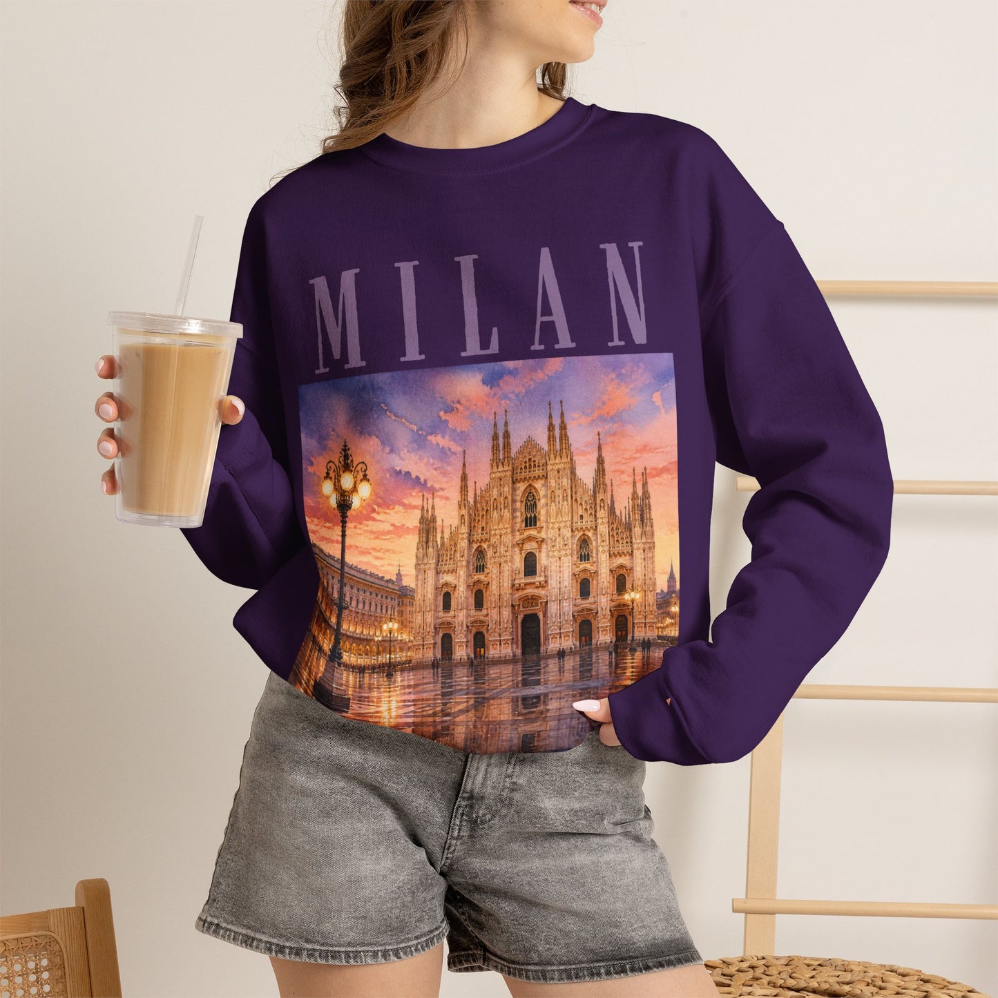 Milan Cathedral Crewneck Sweatshirt – Vintage Travel Cityscape