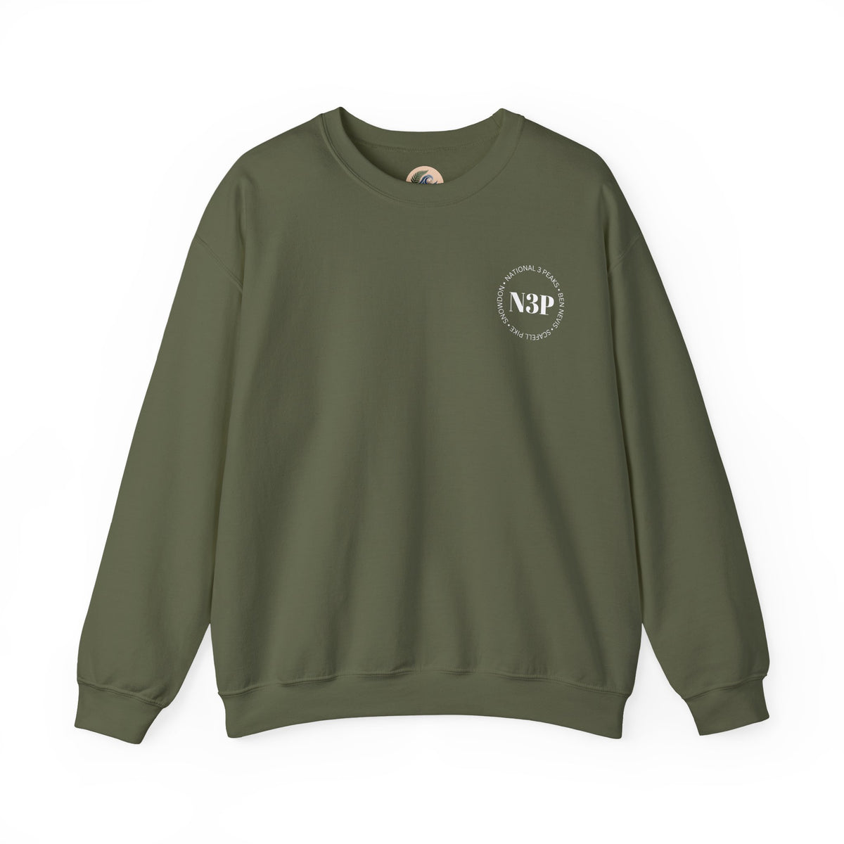 Minimal 'N3P' National 3 Peaks Logo Crewneck Sweatshirt – Small Chest Emblem, Casual Everyday Pullover