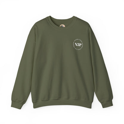 Minimal 'N3P' National 3 Peaks Logo Crewneck Sweatshirt – Small Chest Emblem, Casual Everyday Pullover