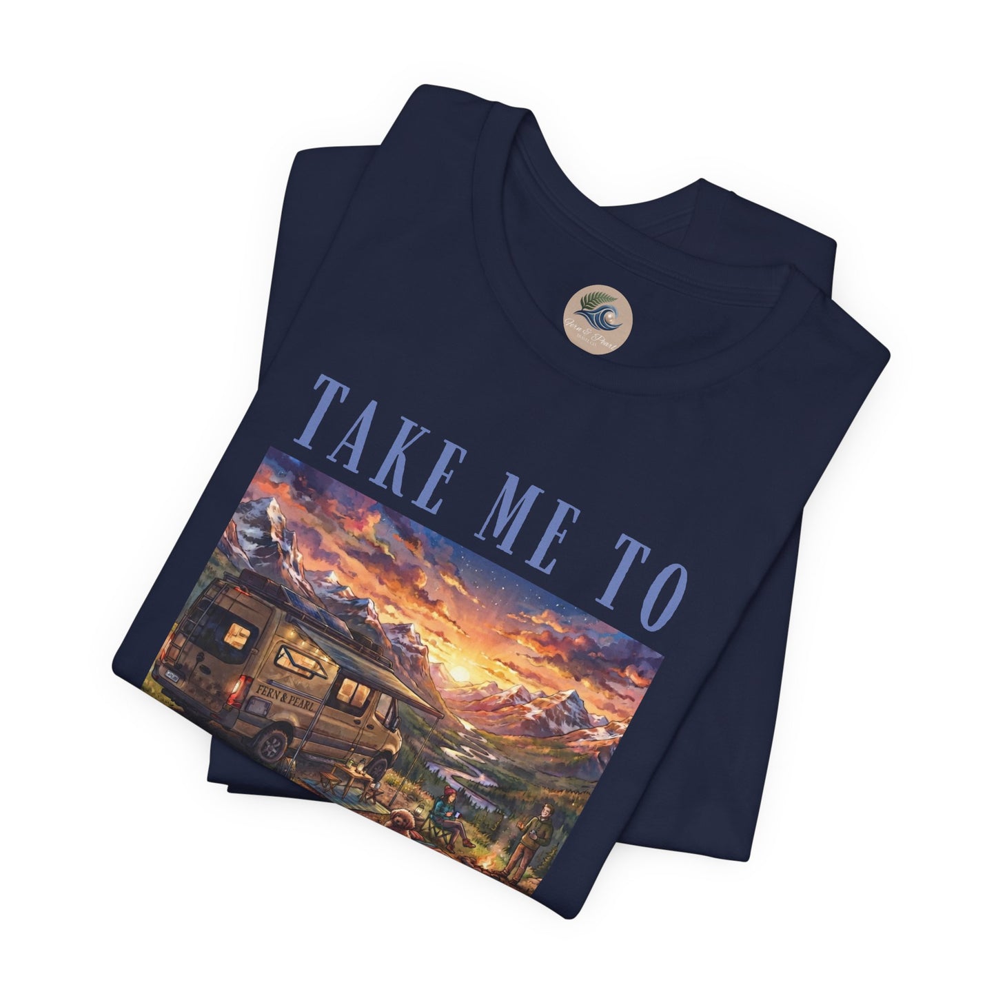 Take Me to the Mountains Sunset Tee — Scenic Cabin Sunset Graphic T-Shirt