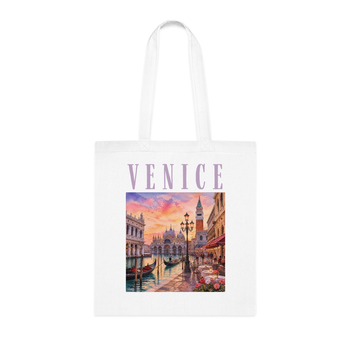 Venice Cotton Tote Bag - Vintage Sunset Canal Travel Tote