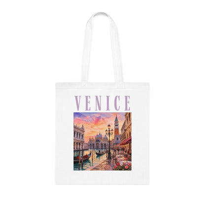 Venice Cotton Tote Bag - Vintage Sunset Canal Travel Tote