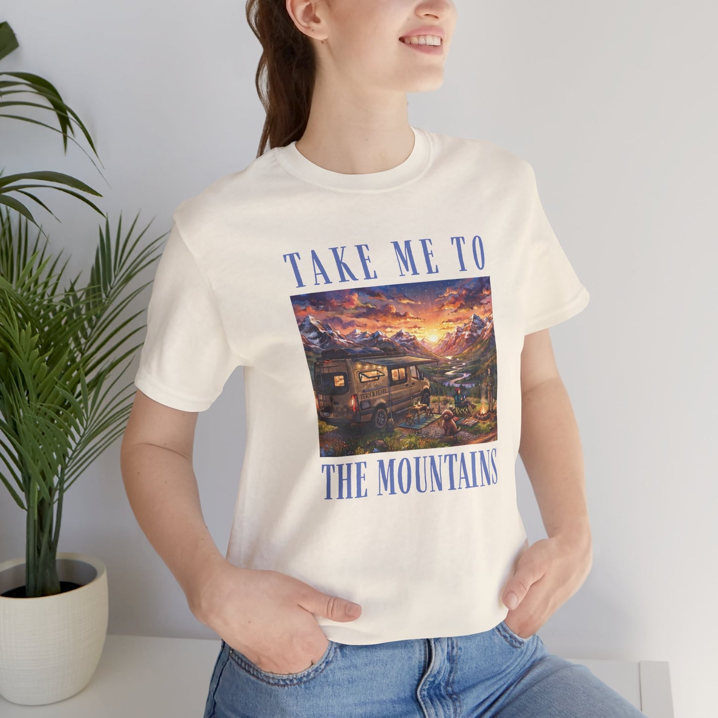 Take Me to the Mountains Sunset Tee — Scenic Cabin Sunset Graphic T-Shirt