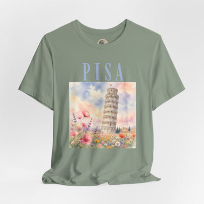 Pisa Floral Illustration T‑Shirt — Leaning Tower Travel Tee