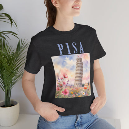 Pisa Floral Illustration T‑Shirt — Leaning Tower Travel Tee