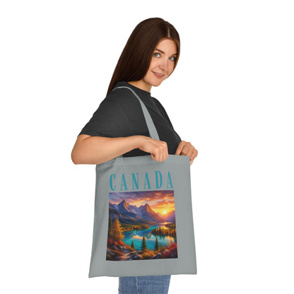 Canada Scenic Tote Bag — Mountain Lake Sunset Cotton Tote for Travel, Souvenir & Gift