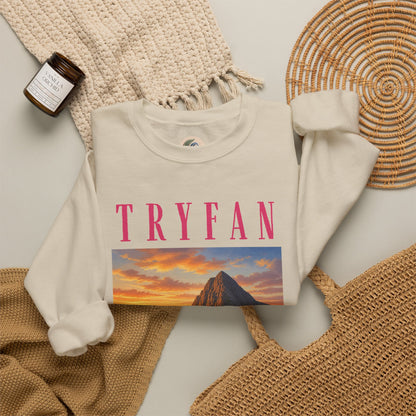 Tryfan Mountain Sweatshirt — Scenic Snowdonia Sunset Landscape Crewneck