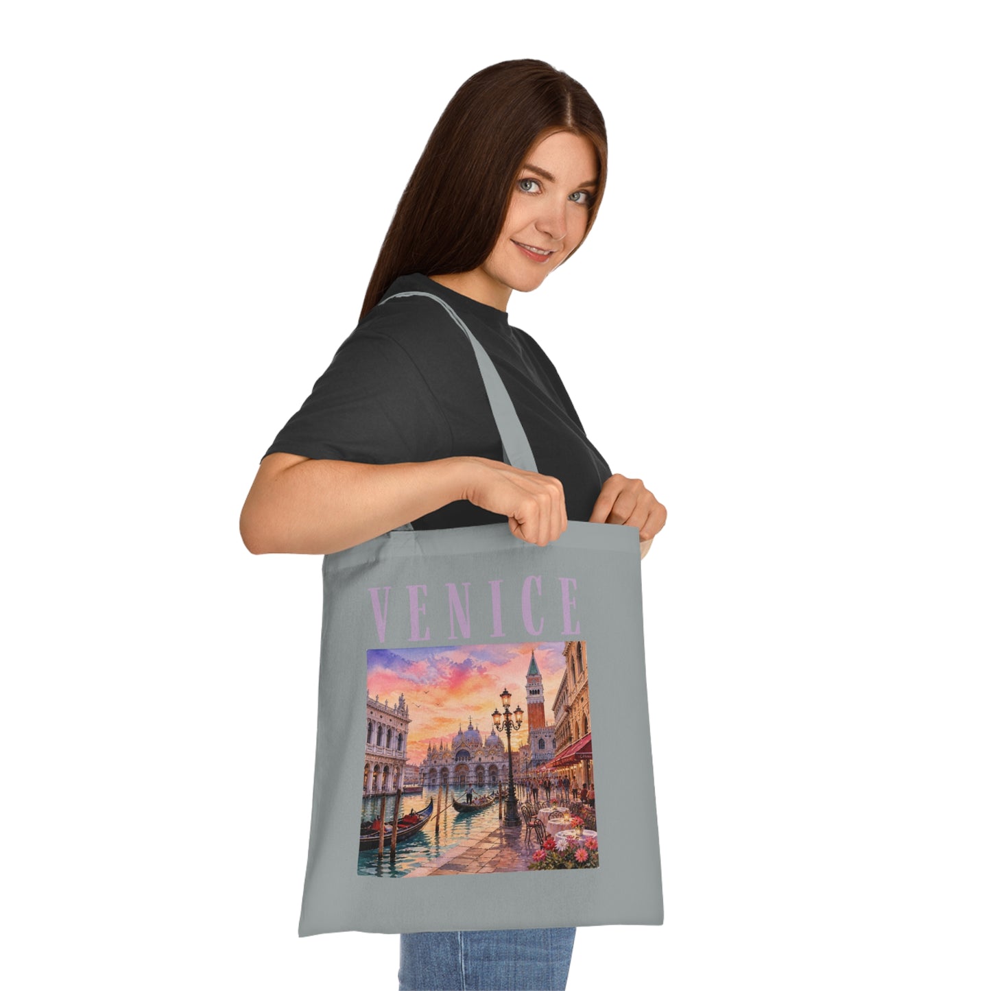 Venice Cotton Tote Bag - Vintage Sunset Canal Travel Tote