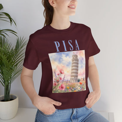 Pisa Floral Illustration T‑Shirt — Leaning Tower Travel Tee