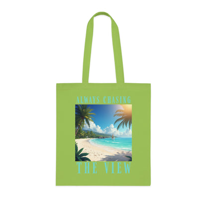 Railay Beach Tote Bag – "Always Chasing the View" Tropical Cotton Tote