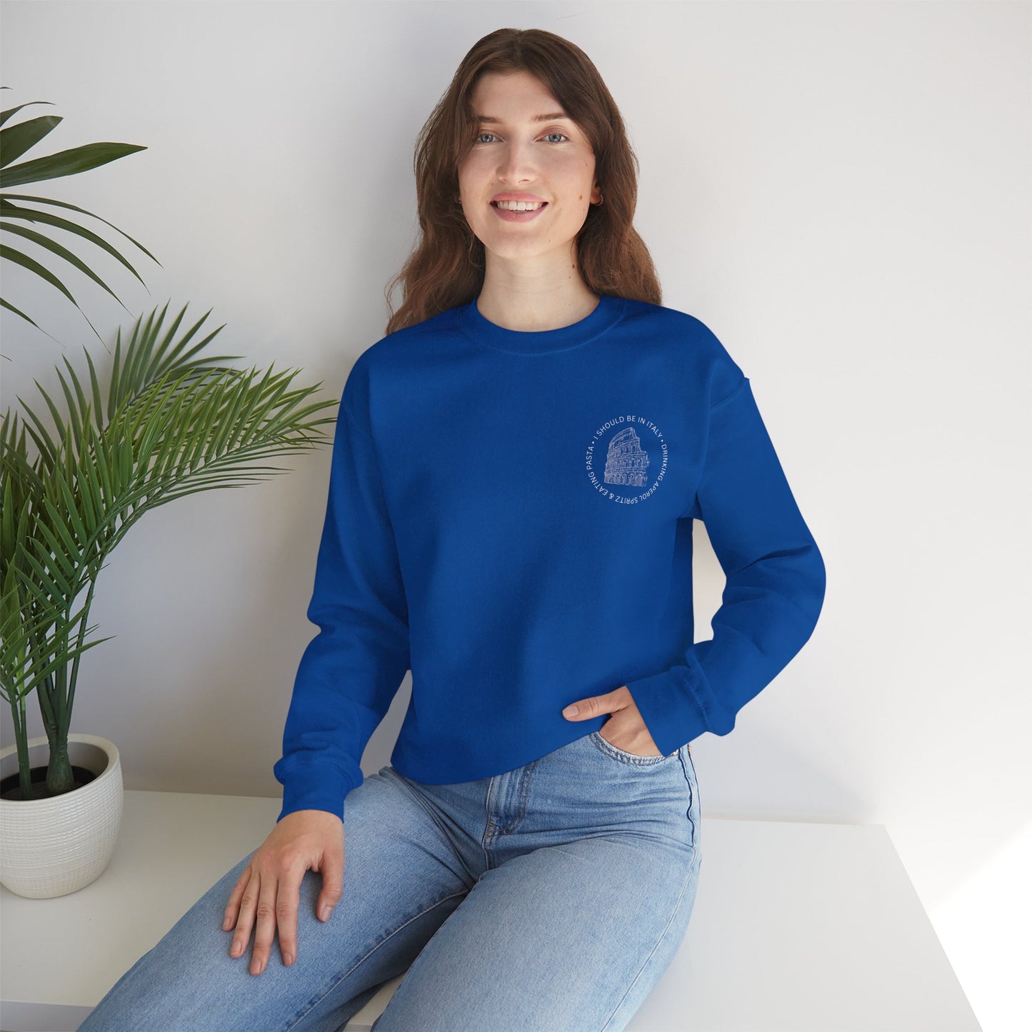Cozy Italy Crewneck Sweatshirt with Small Chest Badge Design