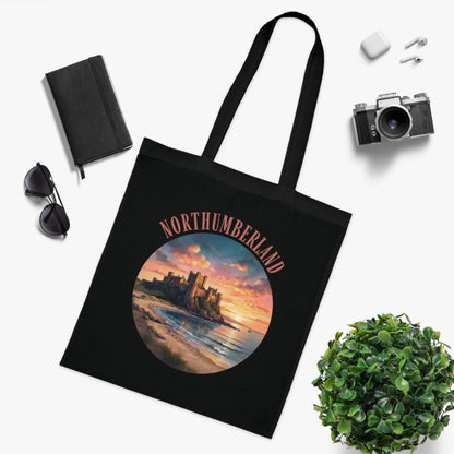 Northumberland Castle Sunset Tote Bag — Scenic Coastal Cotton Tote