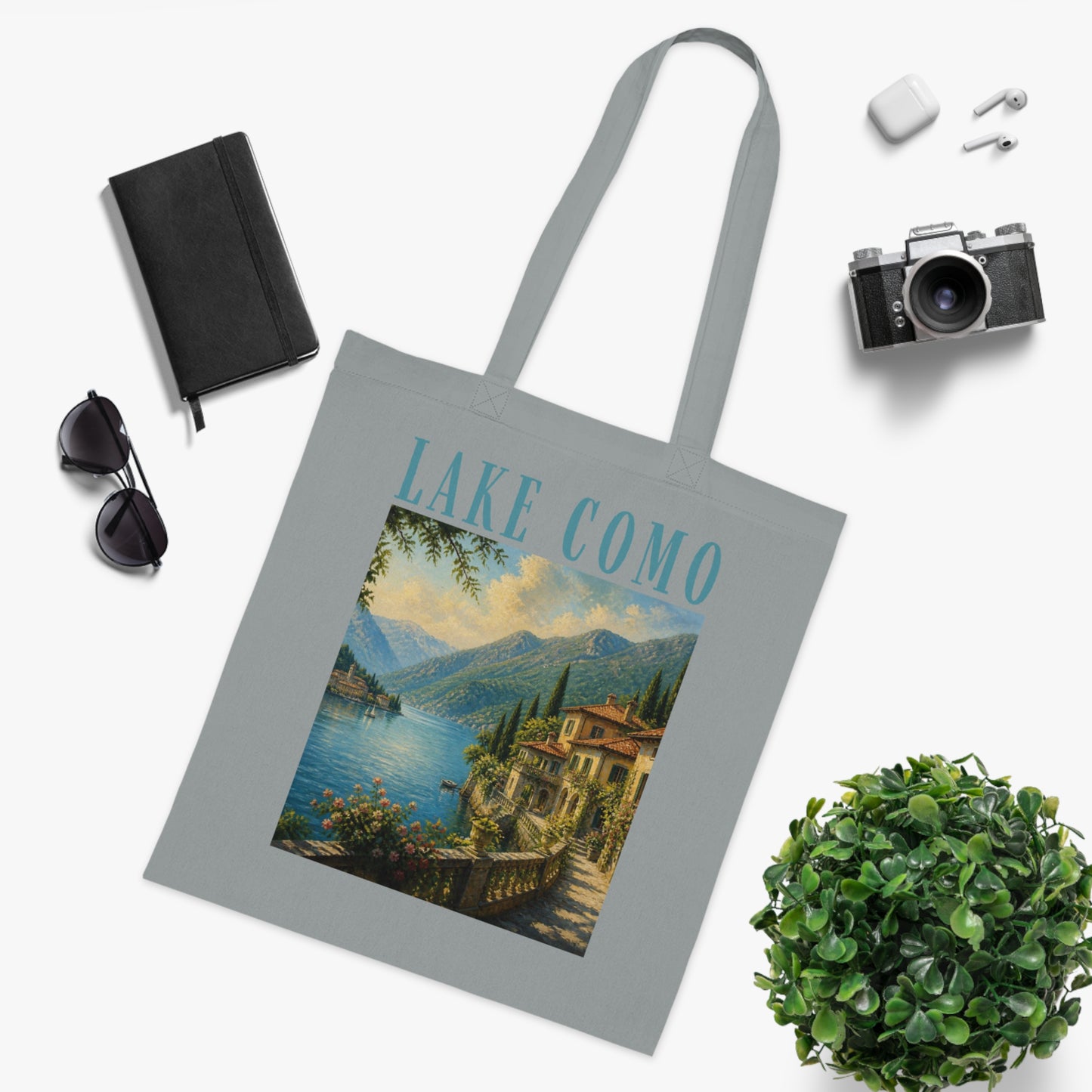 Lake Como Scenic Cotton Tote Bag – Vintage Travel Poster Design