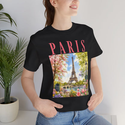 Paris Floral Eiffel Tower Tee — Vintage Romantic France T-Shirt