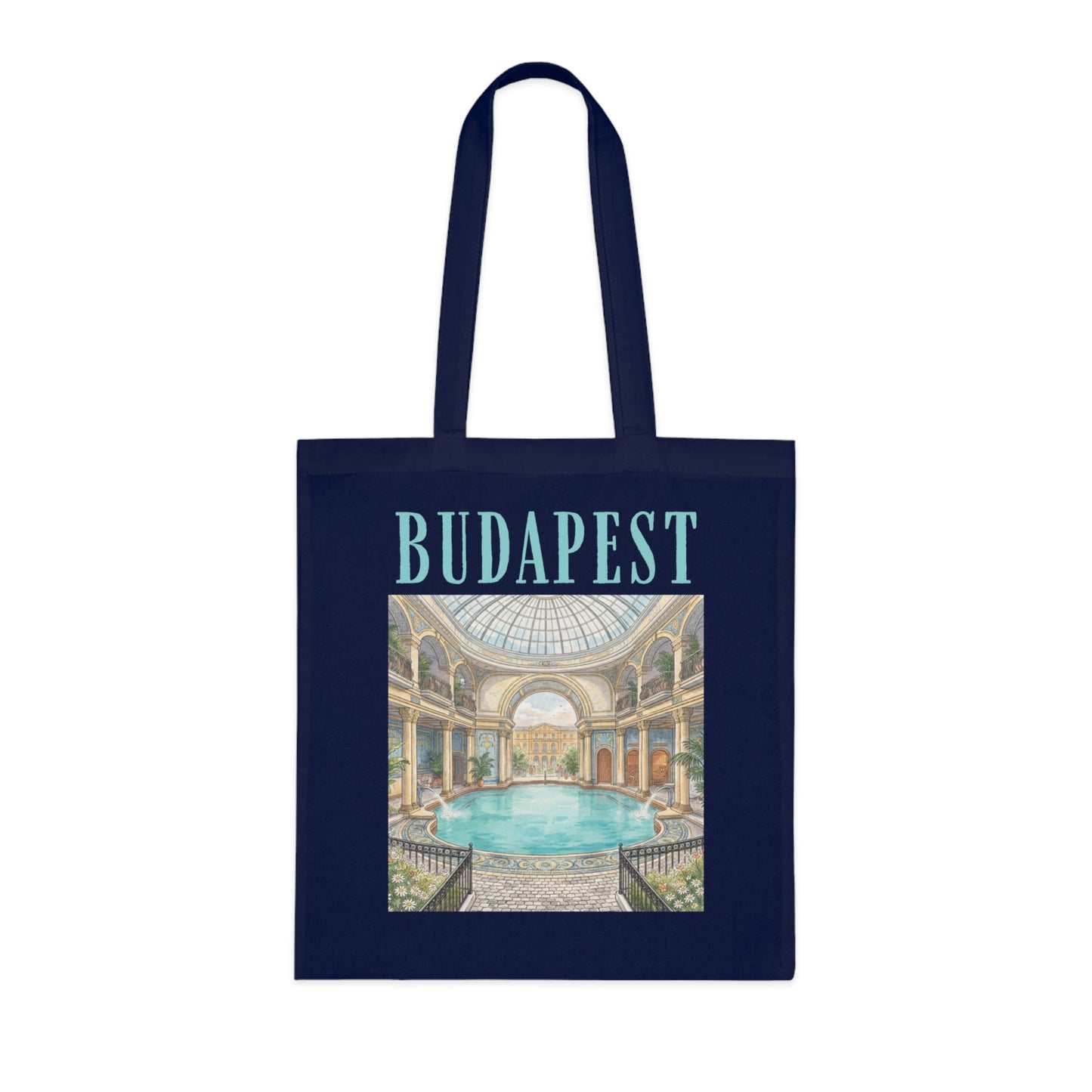 Budapest Thermal Bath Cotton Tote — Vintage Spa Illustration Travel Bag