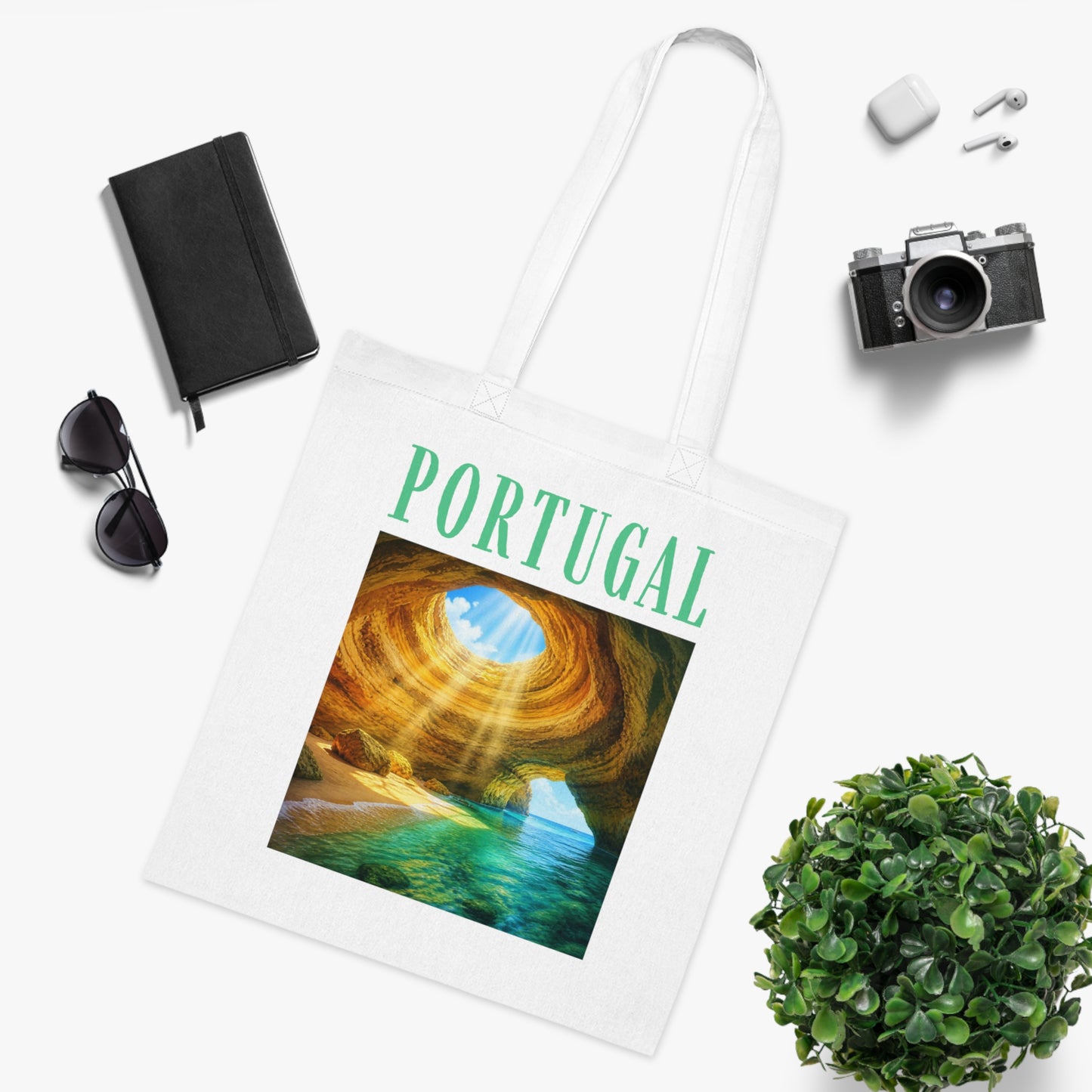 Portugal Benagil Cave Cotton Tote Bag – Scenic Travel Souvenir Tote