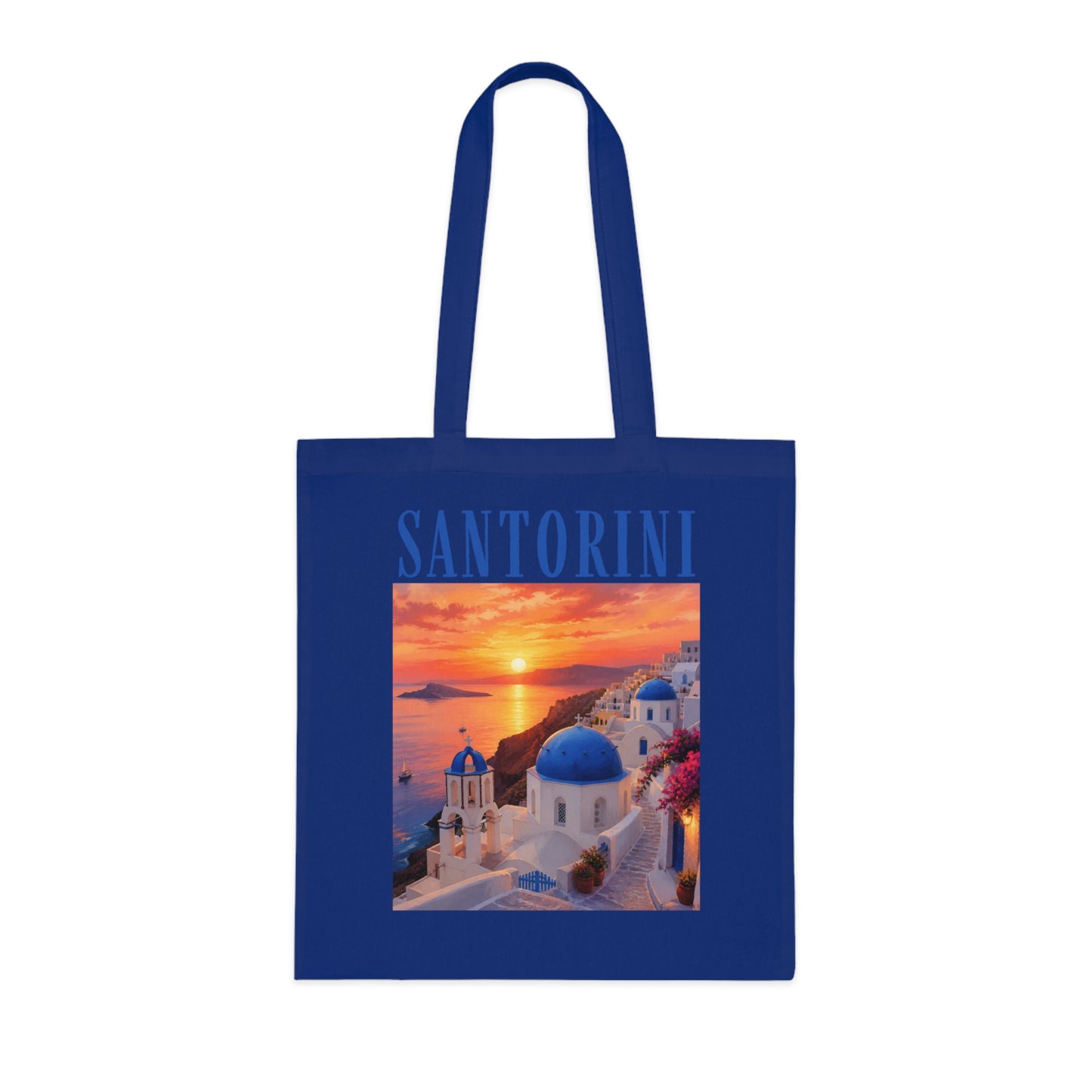 Santorini Sunset Cotton Tote Bag — Greek Island Travel Beach Tote