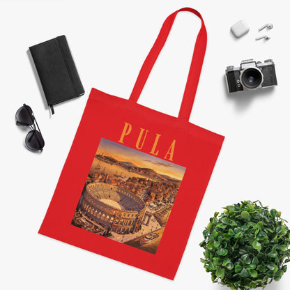 Pula Vintage Travel Tote - Retro Cityscape Cotton Bag