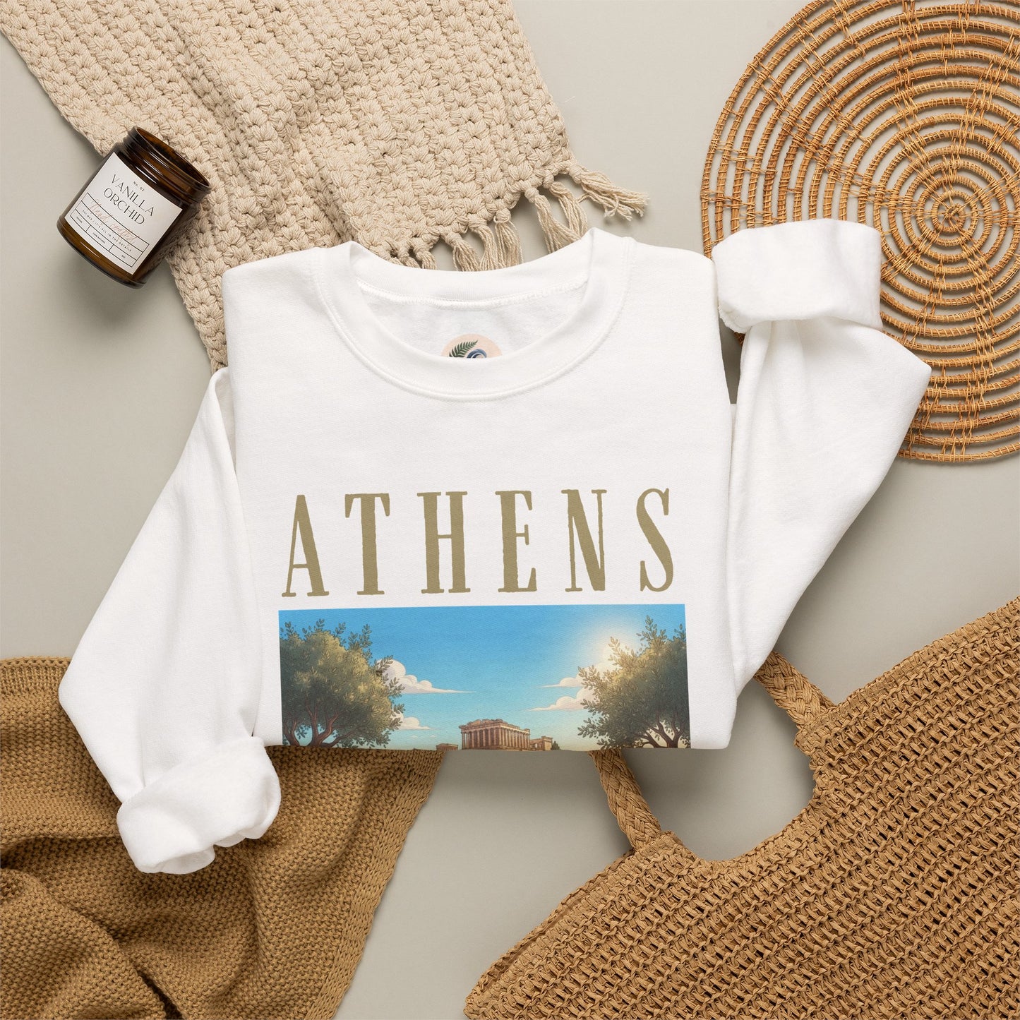 Athens Scenic Crewneck Sweatshirt — Vintage Greece Travel Pullover