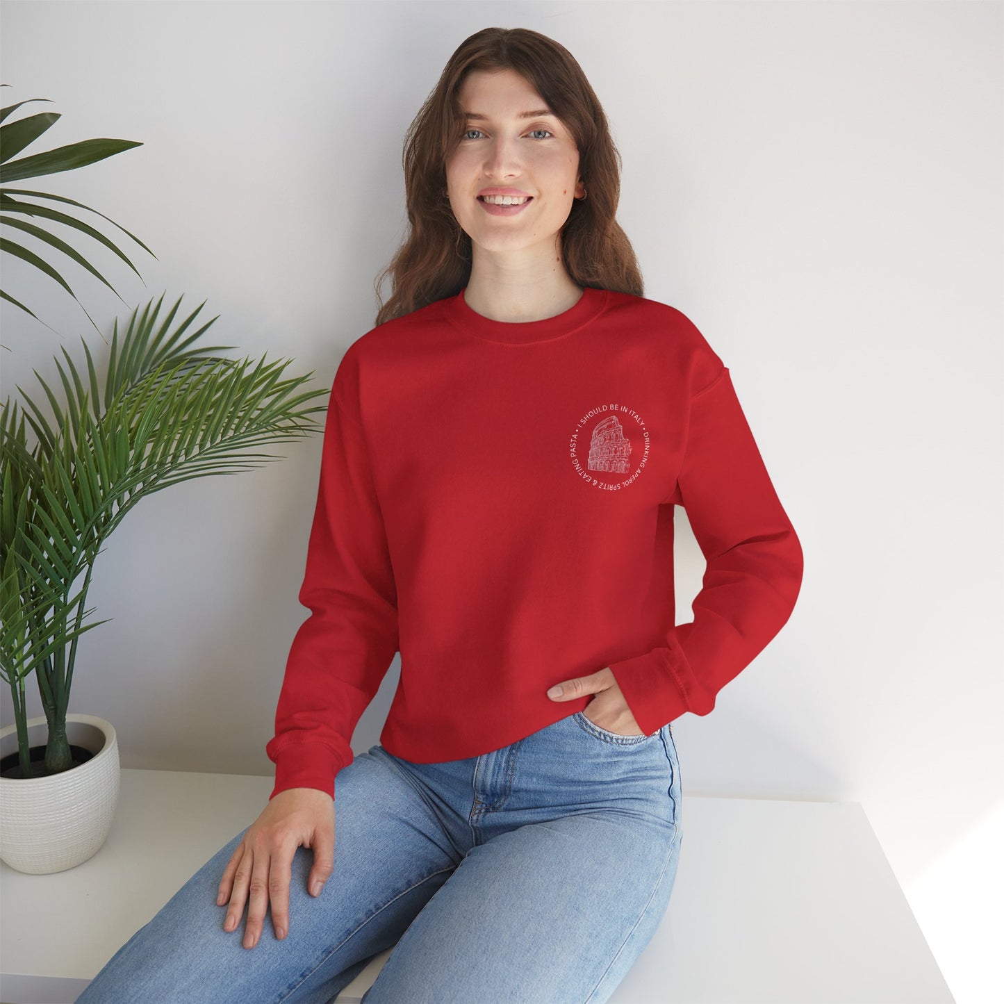 Cozy Italy Crewneck Sweatshirt with Small Chest Badge Design