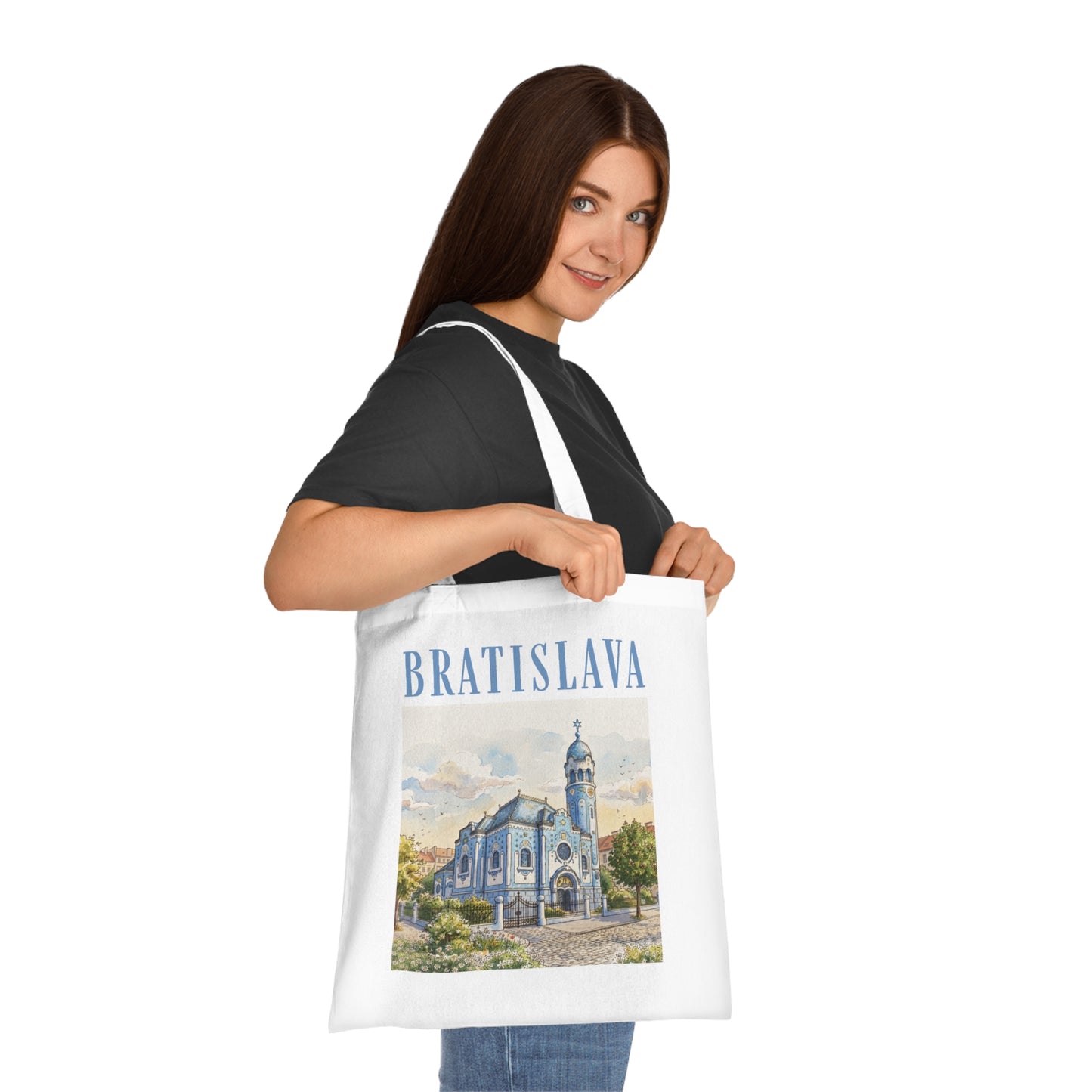 Bratislava Watercolor Cathedral Tote Bag – Travel Souvenir Cotton Shopper