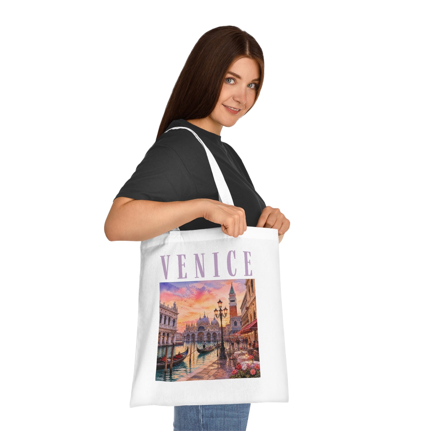 Venice Cotton Tote Bag - Vintage Sunset Canal Travel Tote