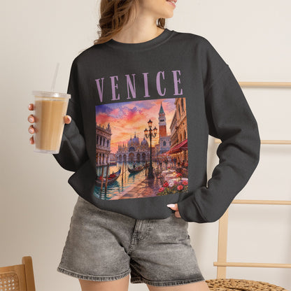 Venice Sunset Crewneck Sweatshirt — Vintage Canal Travel Graphic