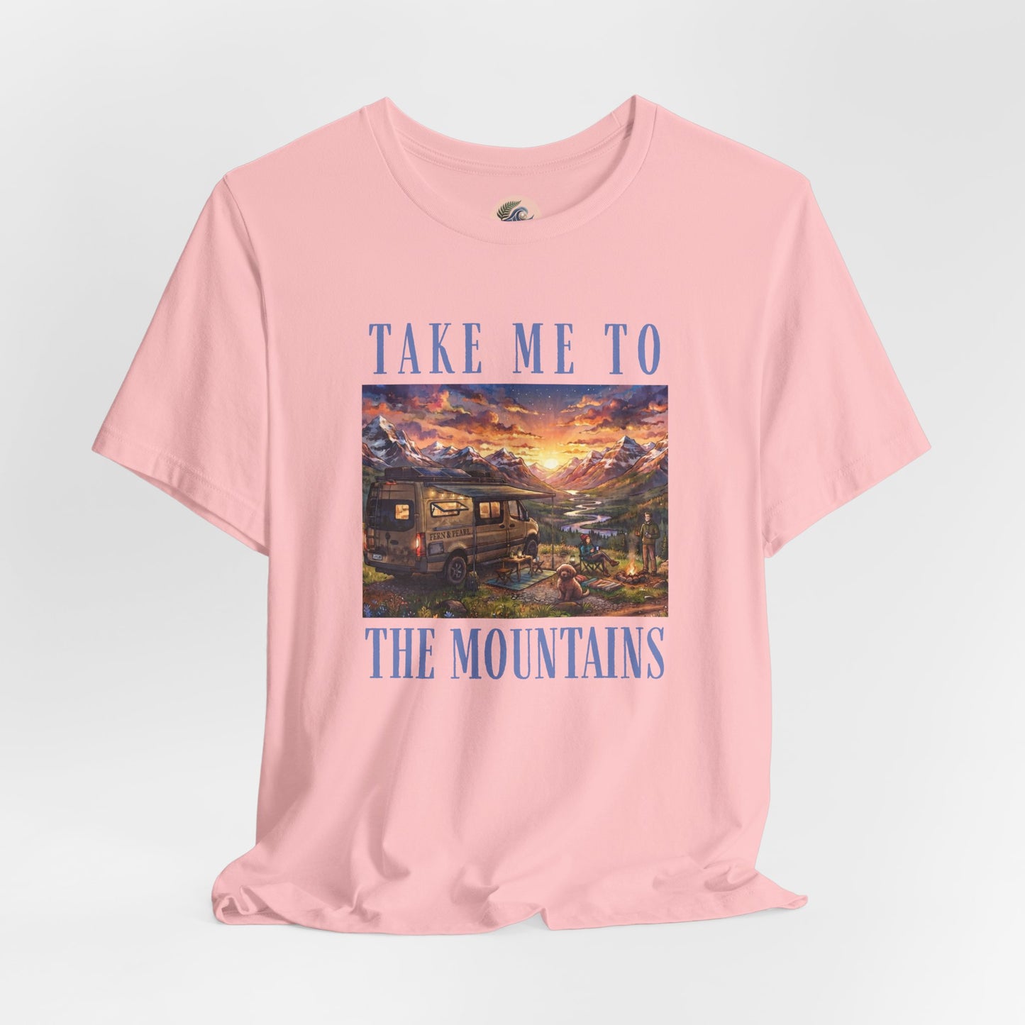 Take Me to the Mountains Sunset Tee — Scenic Cabin Sunset Graphic T-Shirt