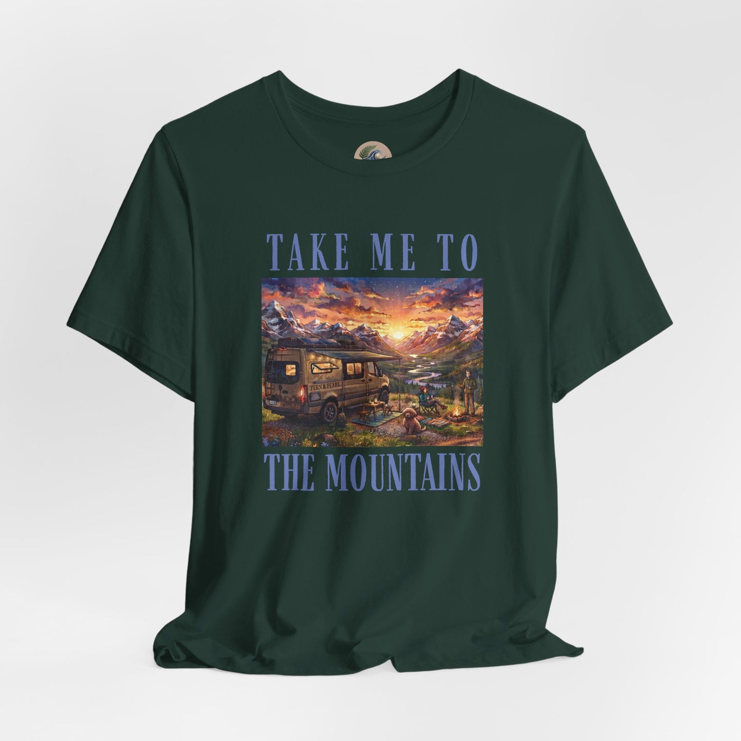 Take Me to the Mountains Sunset Tee — Scenic Cabin Sunset Graphic T-Shirt