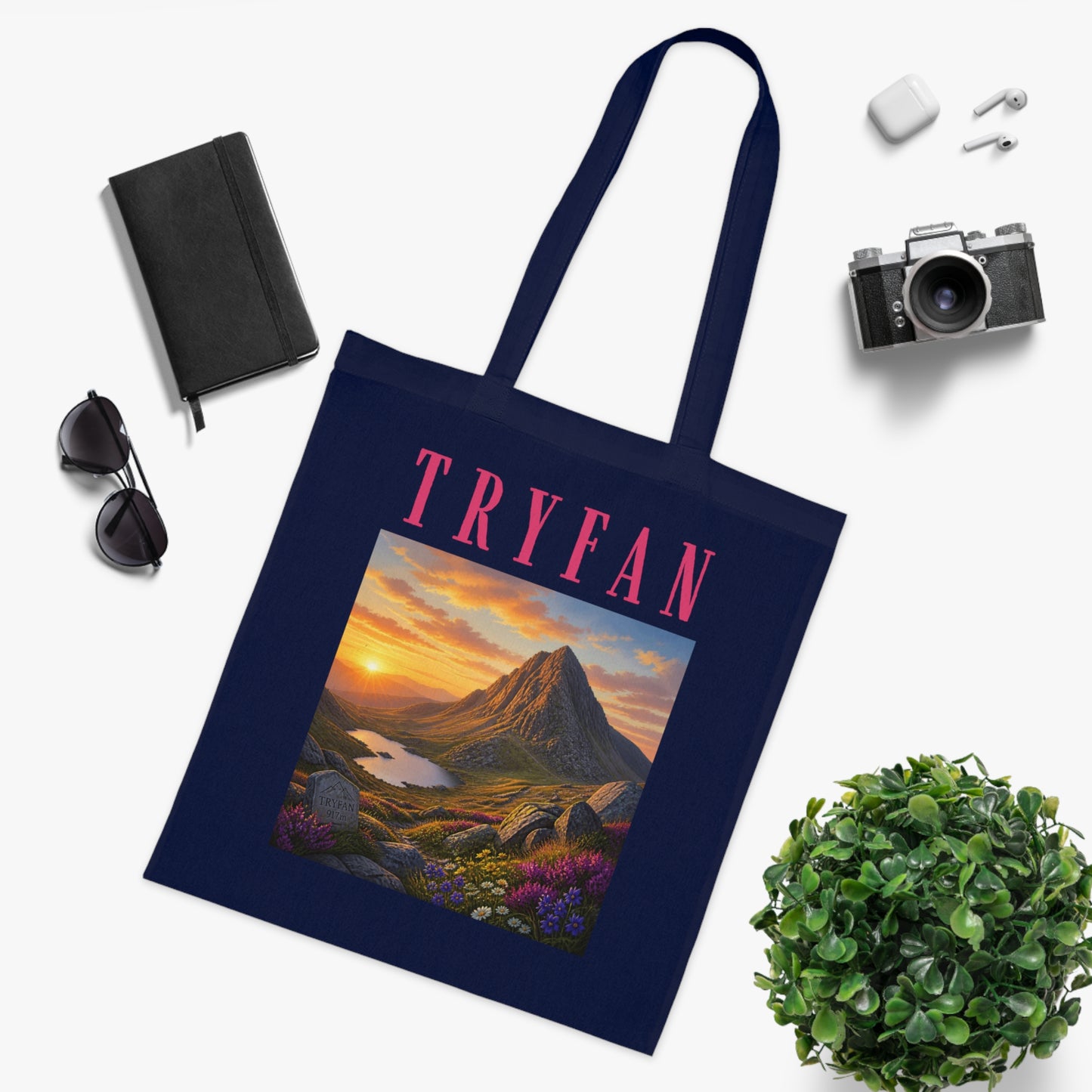 Tryfan Mountain Cotton Tote — Scenic Snowdonia Sunset Landscape Tote Bag