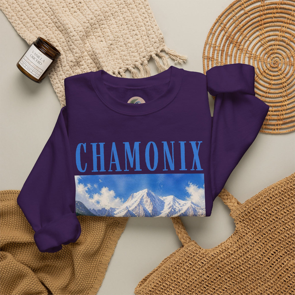 Chamonix Mountain Crewneck Sweatshirt — Alpine Scenic Graphic
