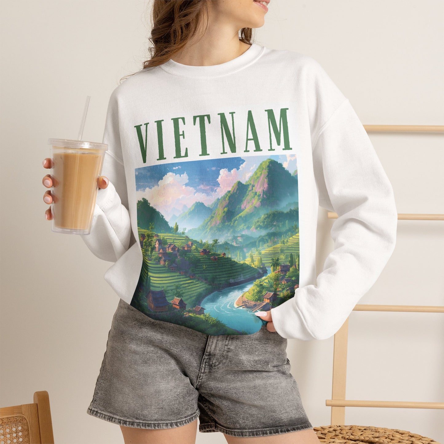 Vietnam Scenic Sweatshirt — Vintage Mountain River Travel Crewneck